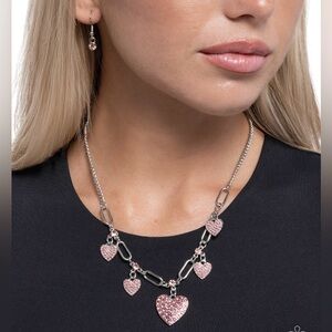 NWT Pink Hearts & Silver Necklace & Earrings(Last Set)